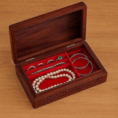 STORE INDYA Handmade Floral Carved Wooden Jewelry Box