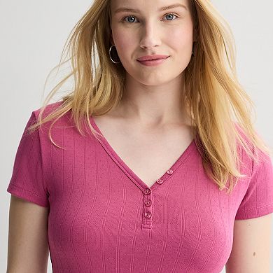 Juniors' Pink Republic Short Sleeve Henley Tee
