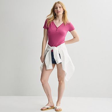 Juniors' Pink Republic Short Sleeve Henley Tee