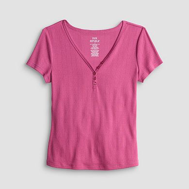 Juniors' Pink Republic Short Sleeve Henley Tee