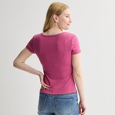 Juniors' Pink Republic Short Sleeve Henley Tee