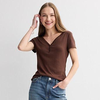 Juniors' Pink Republic Short Sleeve Henley Tee