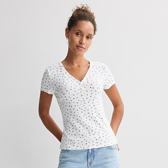 Juniors' Pink Republic Short Sleeve Henley Tee