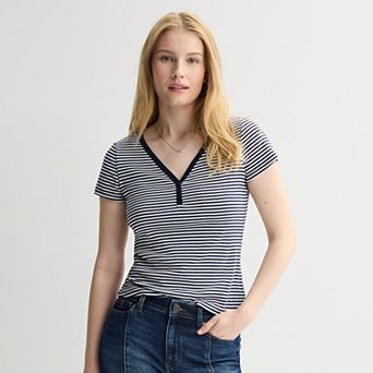 Juniors' Pink Republic Short Sleeve Henley Tee
