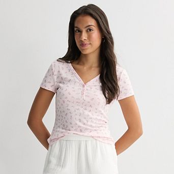 Juniors' Pink Republic Short Sleeve Henley Tee