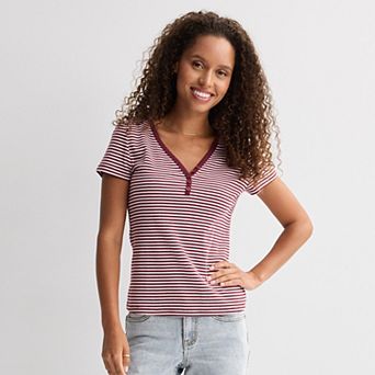 Juniors' Pink Republic Short Sleeve Henley Tee