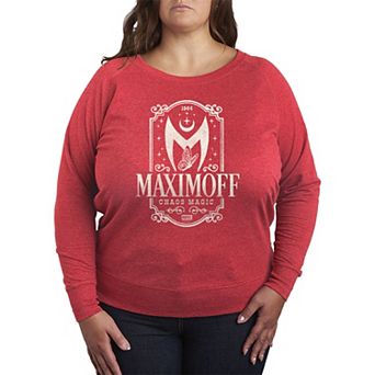 Plus Size Marvel Scarlet Witch Maximoff Chaos Magic Distressed French Terry Long Sleeve Tee