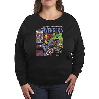 Plus Size Marvel The Avengers Comic Panel Distressed French Terry Long Sleeve Tee