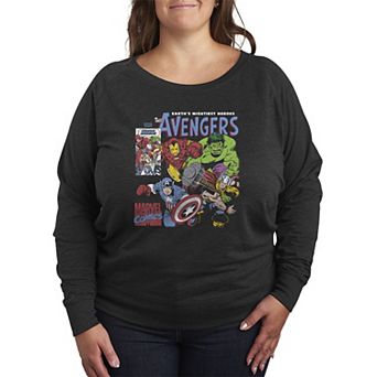 Plus Size Marvel The Avengers Comic Panel Distressed French Terry Long Sleeve Tee