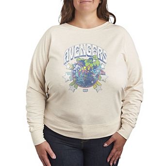 Plus Size Marvel Avengers Stars Distressed French Terry Long Sleeve Tee
