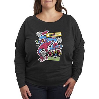 Plus Size Marvel Spider-Man Stickers French Terry Long Sleeve Tee