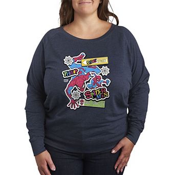 Plus Size Marvel Spider-Man Stickers French Terry Long Sleeve Tee