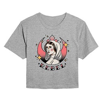 Juniors' Star Wars Princess Leia Rebel Vintage TattooCropped Tee