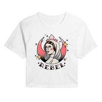Juniors' Star Wars Princess Leia Rebel Vintage TattooCropped Tee