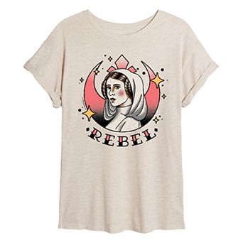Juniors' Star Wars Princess Leia Rebel Vintage Tattoo Oversized Tee