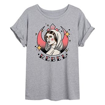 Juniors' Star Wars Princess Leia Rebel Vintage Tattoo Oversized Tee