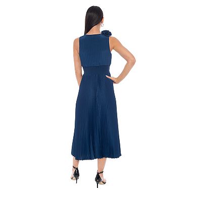 Women's Rosette Pleated Midi Dress