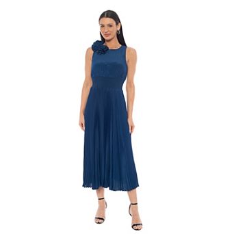 Women's Rosette Pleated Midi Dress