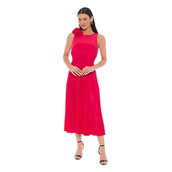 Women's Rosette Pleated Midi Dress