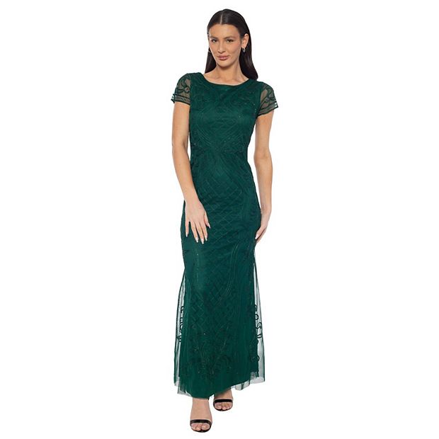 capped sleeve dresses formal A-Line V-Neck Cap-Sleeves Formal Dress Glitter-Knit Pleated Tulle Prom Dress main image 1
