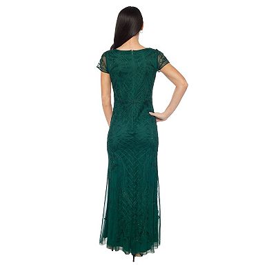 Women's Mesh Cap Sleeve Long Gown Dress