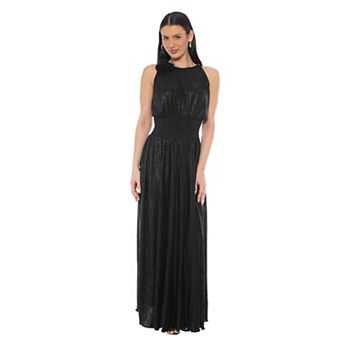 Women's Rosette Pleated with Foil Maxi Dress