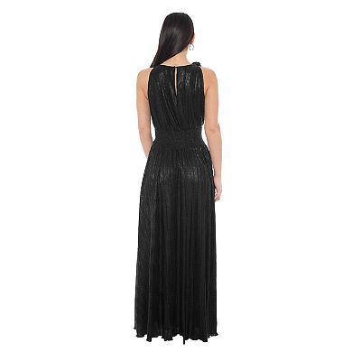 Women's Rosette Pleated with Foil Maxi Dress