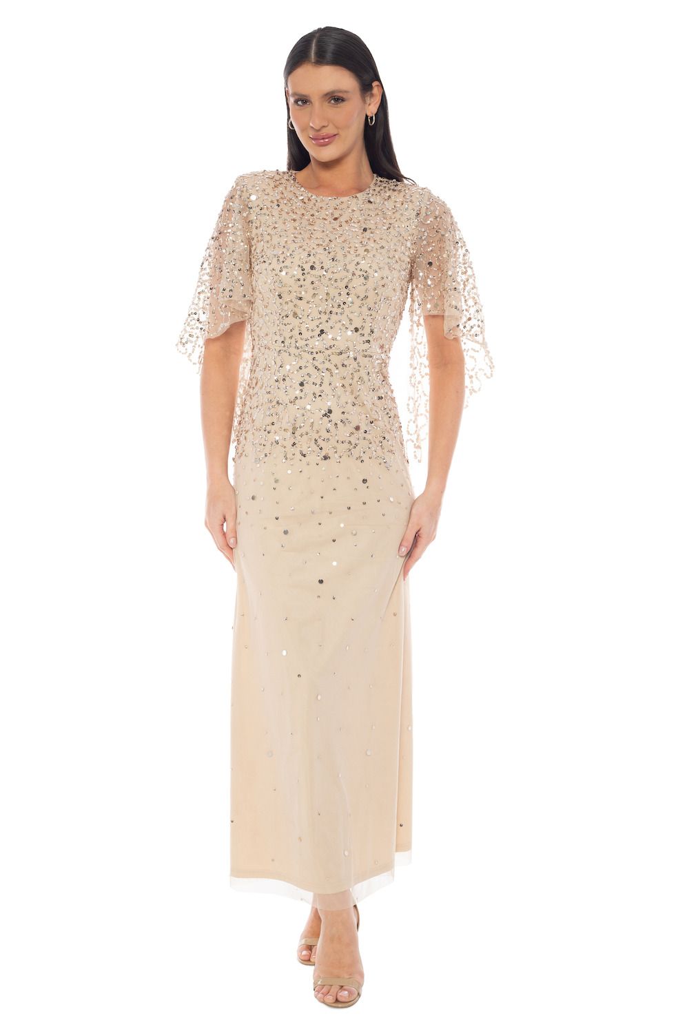 Женские платья Beaded Flutter Sleeve Gown