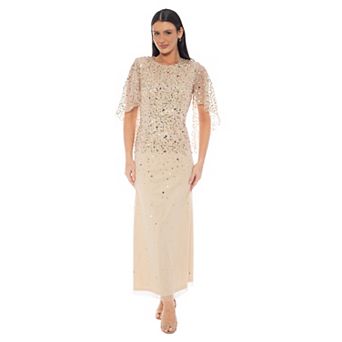 Women's Beaded Flutter Sleeve Gown
