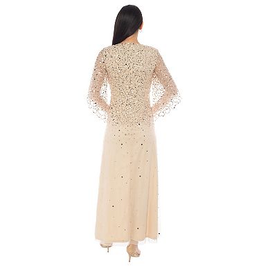 Women's Beaded Flutter Sleeve Gown