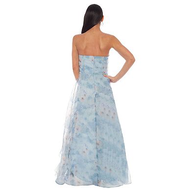 Women's Strapless Floral Ruffle Skirt Gown