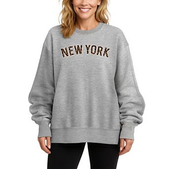 Women's New York Leopard Print Oversized Fleece Crew Sweatshirt