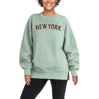 Women's New York Leopard Print Oversized Fleece Crew Sweatshirt