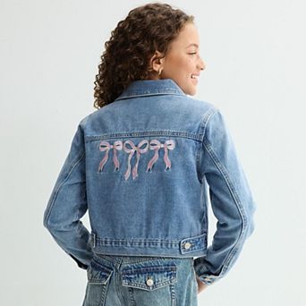 Girls 7-16 Gogo Star Embroidered Bow Back Denim Jacket
