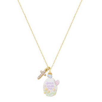 Precious Moments 14k Gold Flash Plated "Jesus Loves Me" Pendant Necklace