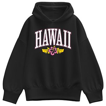 Women's Hawaii Hibiscus Collegiate Oversized Fleece Hoodie Sweatshirt