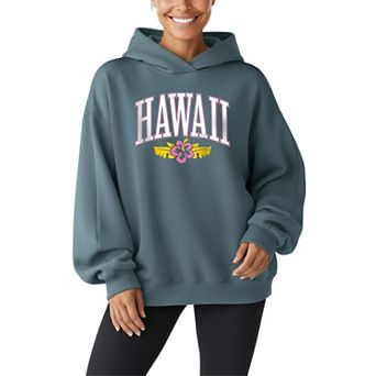 Women's Hawaii Hibiscus Collegiate Oversized Fleece Hoodie Sweatshirt