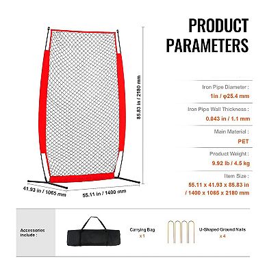 Portable 7×4 ft Pitching Net with Fiberglass Poles and Steel Bases
