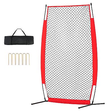 Portable 7×4 ft Pitching Net with Fiberglass Poles and Steel Bases