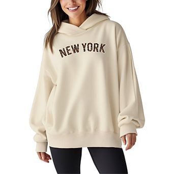 Women's New York Leopard Print Oversized Fleece Hoodie Sweatshirt
