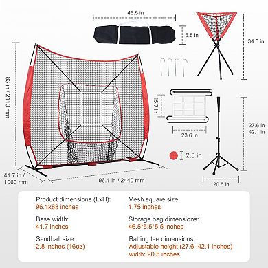 Portable 7×7 ft Training Net Kit with Nine-Grid Target, Tee, and Collector