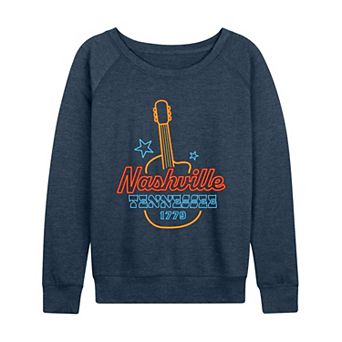 Women's Nashville, Tennessee Guitar Neon Sign French Terry Long Sleeve Tee