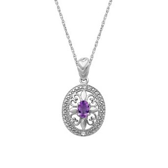 Jewelexcess Sterling Silver Gemstone & White Diamond Accent Pendant Necklace