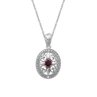 Jewelexcess Sterling Silver Gemstone & White Diamond Accent Pendant Necklace