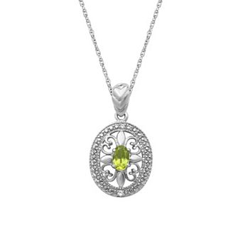 Jewelexcess Sterling Silver Gemstone & White Diamond Accent Pendant Necklace