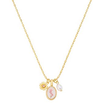 Love This Life® 14k Gold Flash Plated Pressed Flower & Simulated Pearl Pendant Necklace