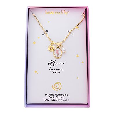 Love This Life® 14k Gold Flash Plated Pressed Flower & Simulated Pearl Pendant Necklace