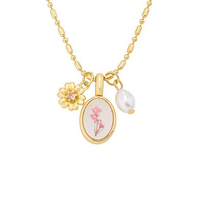 Love This Life® 14k Gold Flash Plated Pressed Flower & Simulated Pearl Pendant Necklace