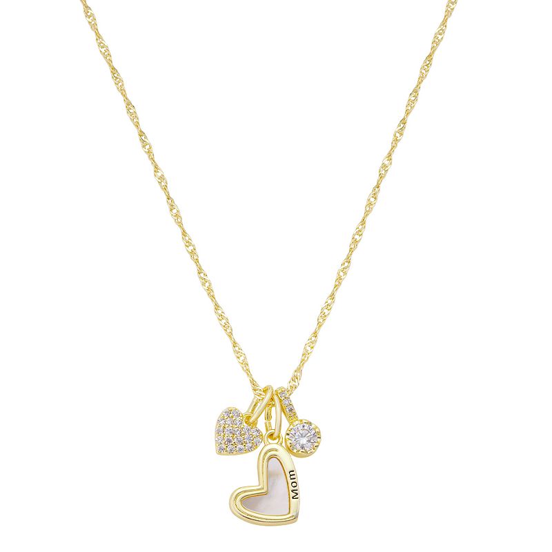 Love This Life® 14k Gold Flash Plated Cubic Zirconia & Mother-of-Pearl "Mom" Heart Pendant Necklace, Women's, Size: 18", Gold Tone