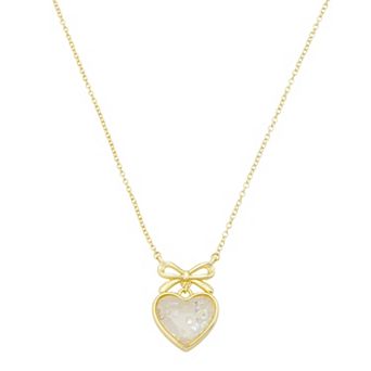 Brilliance 14k Gold Flash Plated Cubic Zirconia Crystal Heart & Bow Shaker Pendant Necklace